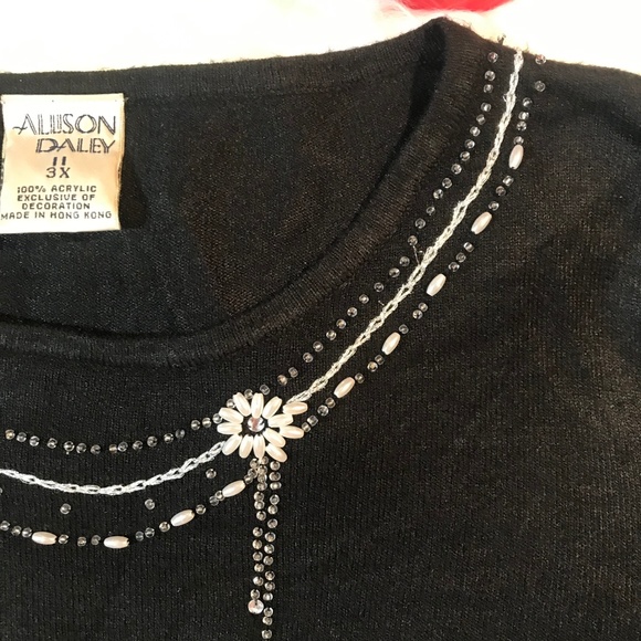 Allison Daley Beaded Pearl Black Sweater Plus 3X - Picture 3 of 8